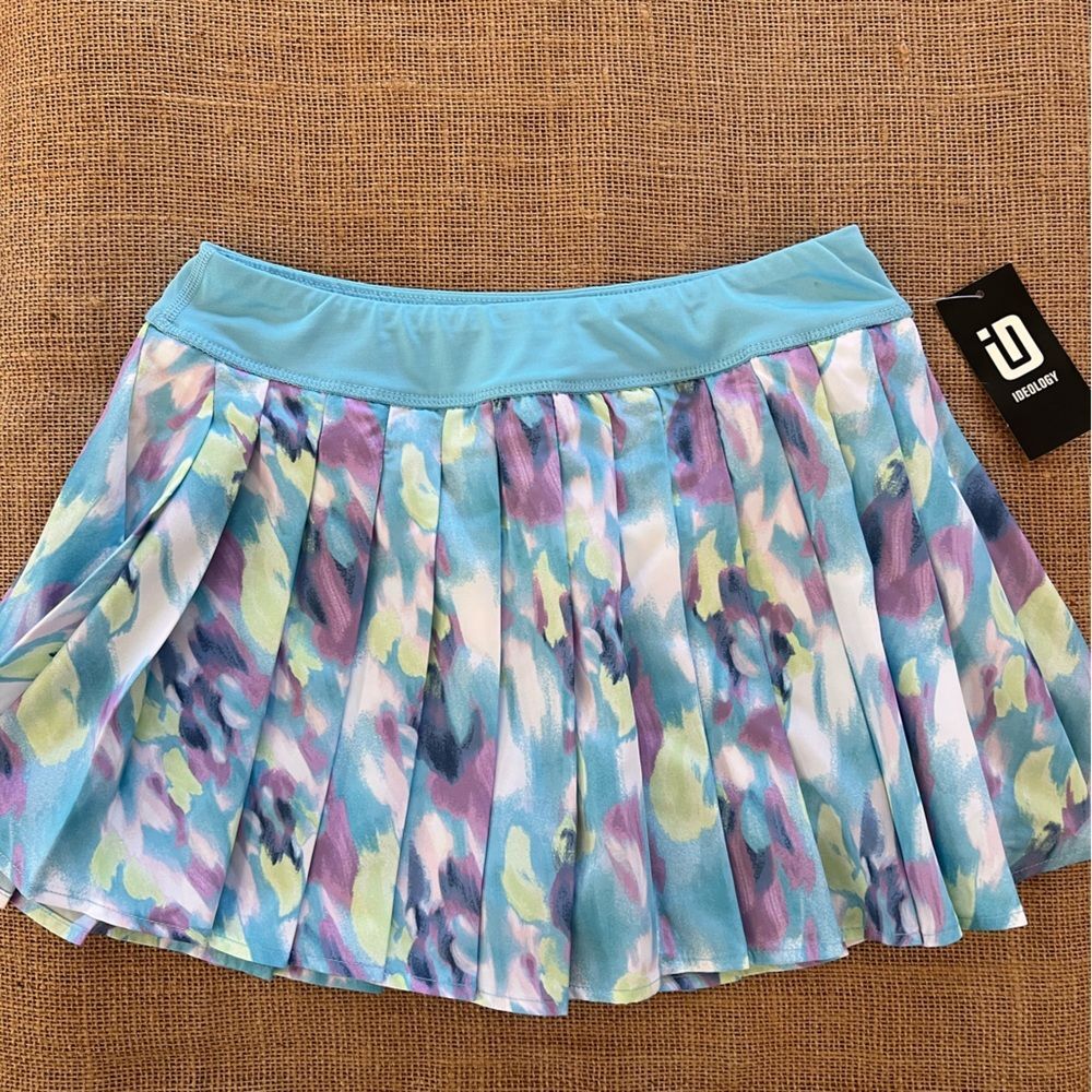 Ideology NWT Blue and Pink Pleated Skater Mini Skirt summer activewear tennis